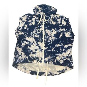 Love Life Live Zip Up Jacket Size Small Navy White Tie Dye Print Lightweight